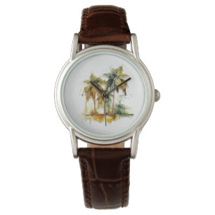 Montre Palmiers dans les tropiques vert et jaune de l'aqu