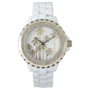 Montre Palmiers tropicaux d'or fascinant sur le blanc