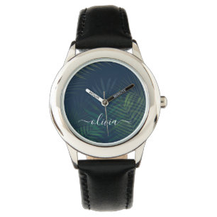 Montre Palmiers vert foncé motif feuille
