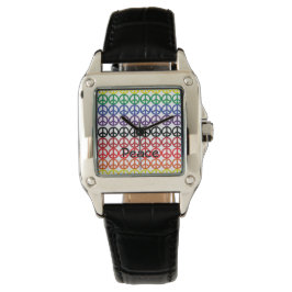 Montre Panneau de Paix Couleurs arc-en-ciel avec nom