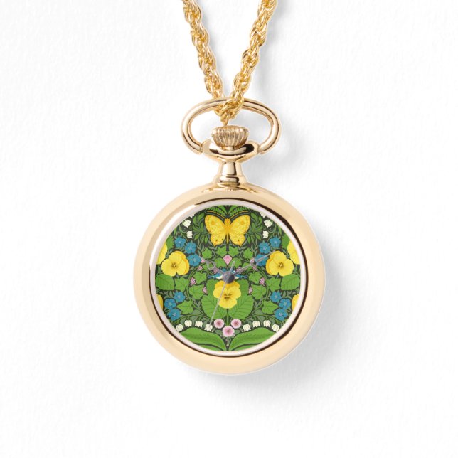 Montre Pansies jaunes, oiseaux et papillons (Recto)