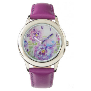 Montre Pansy Aquarelle Peinture d'art mauve Fleur Floral