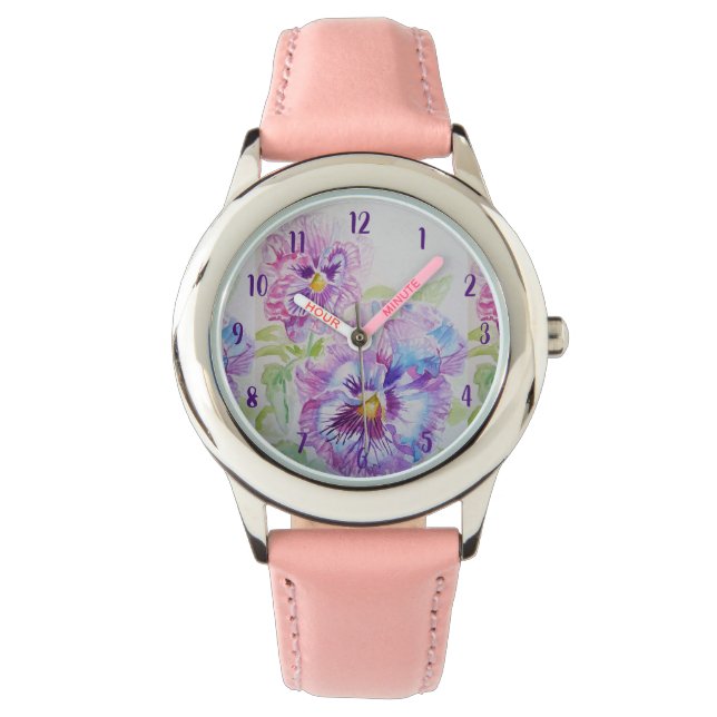 Montre Pansy Aquarelle Peinture d'art mauve Fleur Floral (devant)