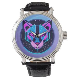 Montre Panthère de néon futuriste Face dans l'art géométr