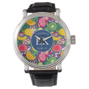 Montre Papier Peint Aquarelle Été Monogramme Fruit Tropic