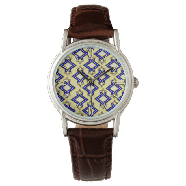 Montre Papier peint Art Déco Motif, beige et bleu (devant)