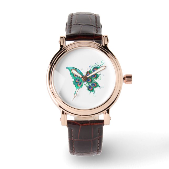 Montre Papillon aux plumes de paon vert (Recto)