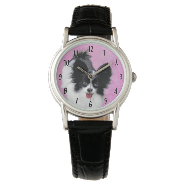 Montre Papillon (blanc et noir) Peinture - Chien Art (devant)