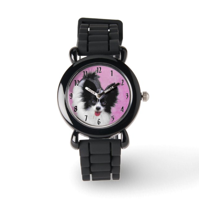 Montre Papillon (blanc et noir) Peinture - Chien Art (Recto)