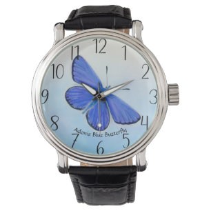 Montre Papillon bleu Adonis Aquarelle Peinture Grande