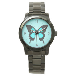 Montre Papillon - bleu et noir de turquoise