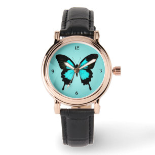 Montre Papillon - bleu et noir de turquoise