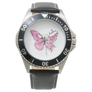 Montre Papillon de fleurs avec Sakura rose