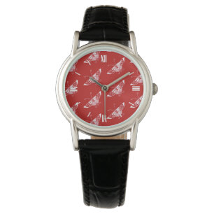 Montre Papillon déco stylisé - rouge chinois