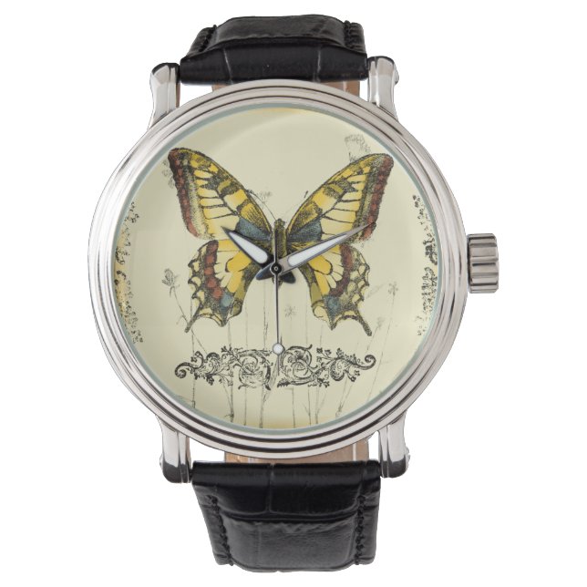 Montre Papillon décoratif avec Fleur sauvage (devant)