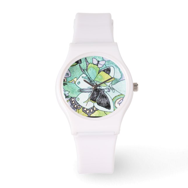 Montre Papillon fantaisie Collage de couleur d'eau Imprim (Recto)