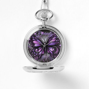 Montre Papillon gothique fantaisiste violet personnalisé