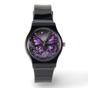 Montre Papillon gothique fantaisiste violet personnalisé