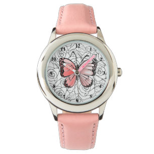 Montre Papillon Rose Et Art Rose -