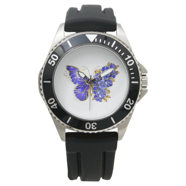 Montre Papillon saphir à fleurs (devant)