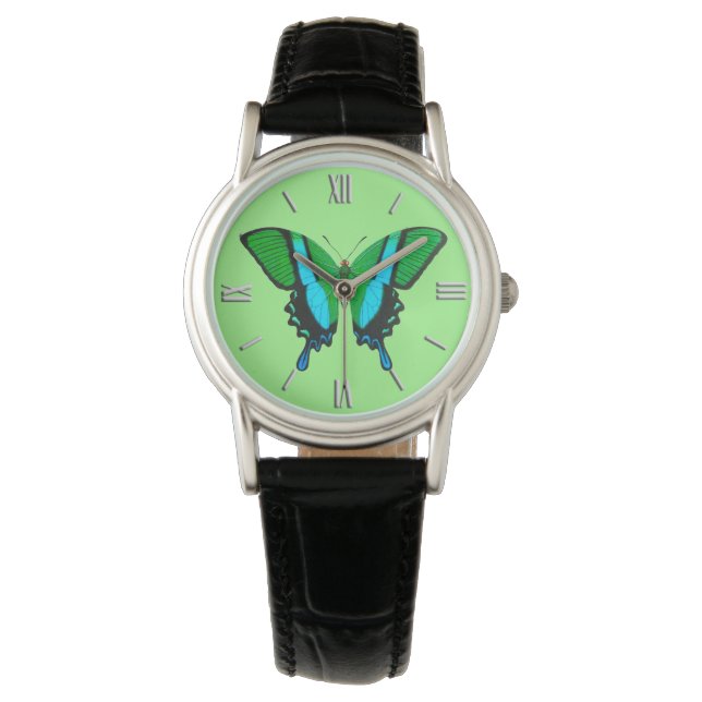 Montre Papillon Swallowtail en vert, turquoise et noir (devant)