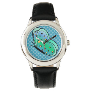 Montre papillon vert mousse et jaune mignon