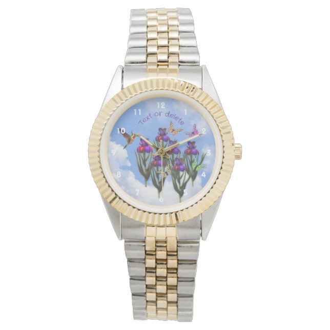 Montre Papillons à colibris Iris Fleurs Personnalisées (devant)