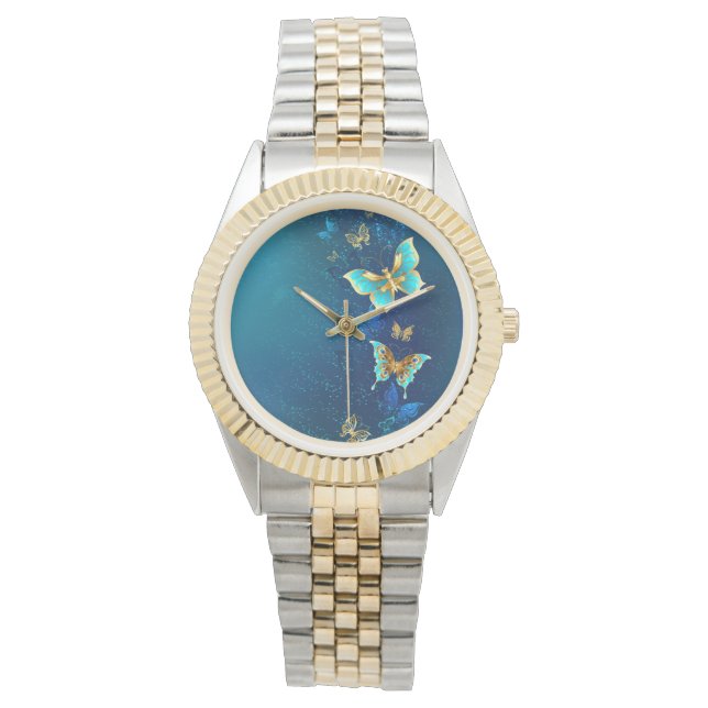 Montre Papillons d'or sur un Arrière - plan bleu (devant)