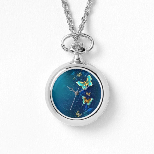 Montre Papillons d'or sur un Arrière - plan bleu (Recto)