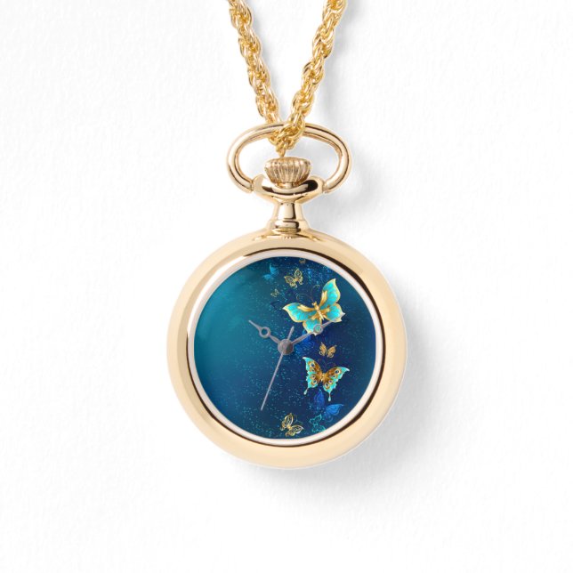 Montre Papillons d'or sur un Arrière - plan bleu (Recto)