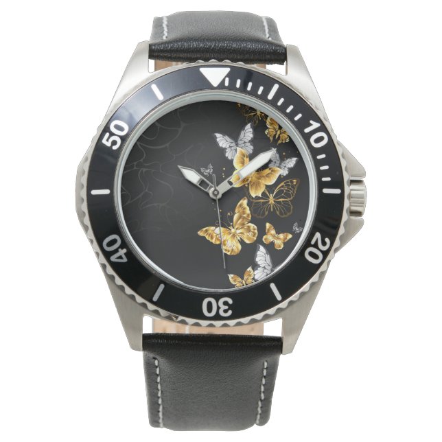 Montre Papillons dorés et blancs (devant)