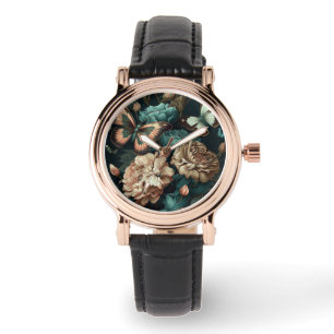Montre Papillons et fleurs design classique foncé