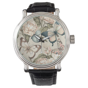 Montre Papillons et fleurs pastel