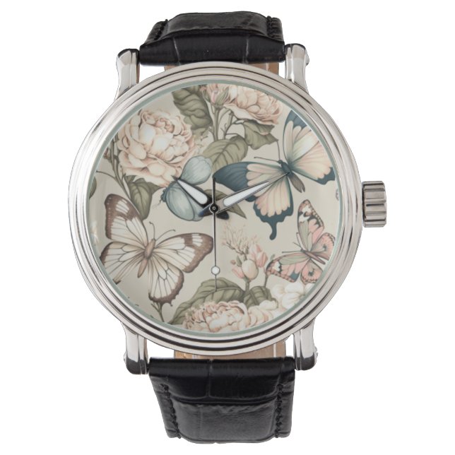 Montre Papillons et fleurs pastel (devant)