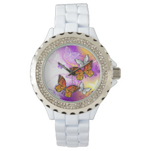 Montre Papillons Monarque sur Arrière - plan pourpre