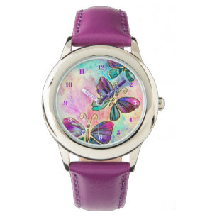 Montre Papillons volants rose pourpre
