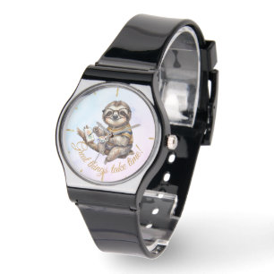 Montre Paresseux Mignon avec des Lunettes Peinture Aquare