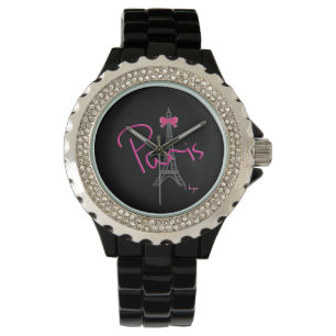 Montre Paris Eiffel+tour avec arc rose