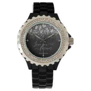 Montre Parties scintillant argentée en platine brillante 