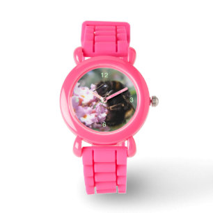 Montre Parties scintillant Busy Bumblebee et Fleurs roses