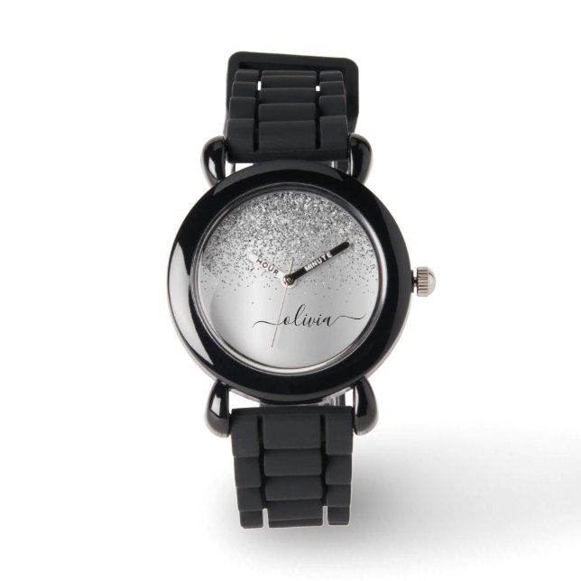 Montre Parties scintillant d'argent étincelle Glam métal  (Recto)