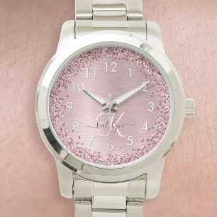Montre Parties scintillant en métal brossé rose pâle Nom