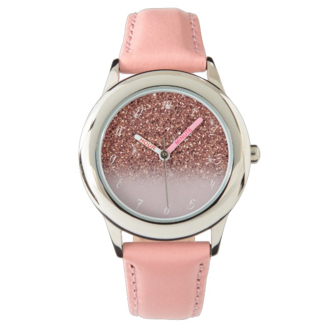 Montre parties scintillant en or rose Nom personnalisé (devant)