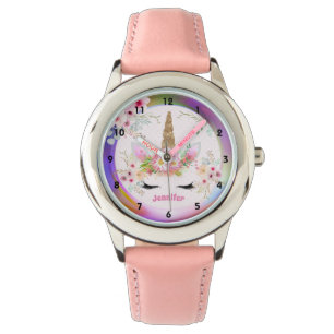 Montre Parties scintillant en or rose Unicorne Fleurs Vis