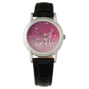 Montre Parties scintillant moderne rouge et rose Nom des 