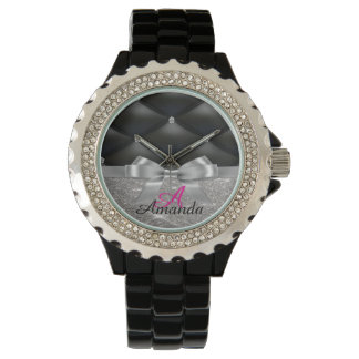 Montre parties scintillant monogramme argent noir