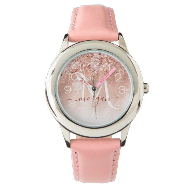Montre Parties scintillant Peach Rose or Monogramme (devant)