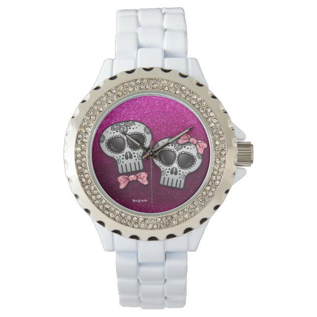 Montre Parties scintillant rose chaud noir moderne élégan (devant)