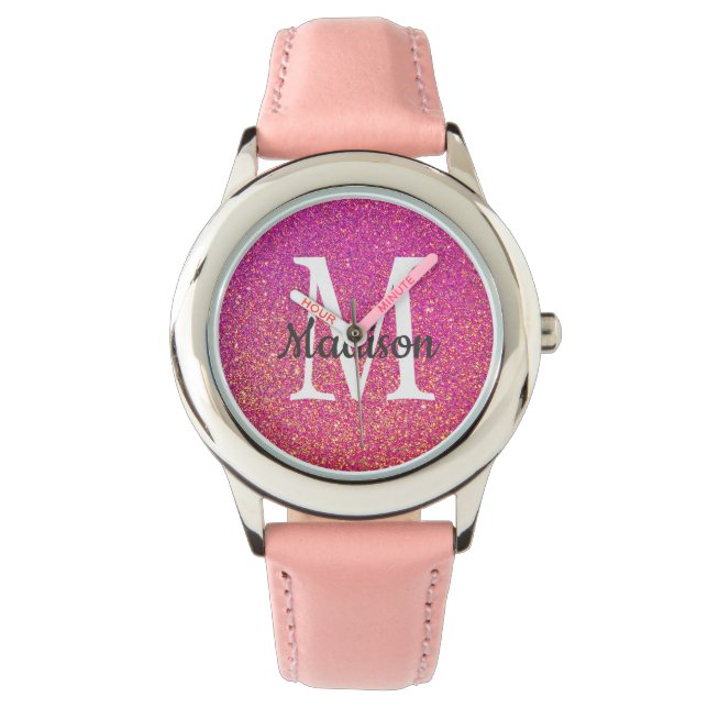 Montre Parties scintillant rose Étincelle Nom du monogram (devant)