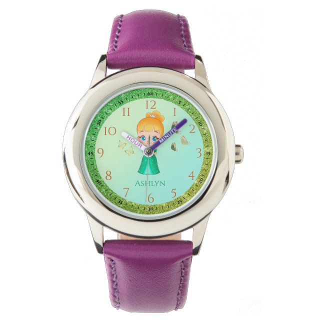 Montre Parties scintillant verte personnalisée Princesse  (devant)